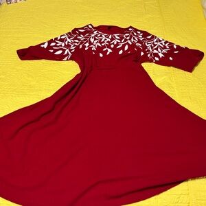 SHEIN Red Dress with White Leaf Design